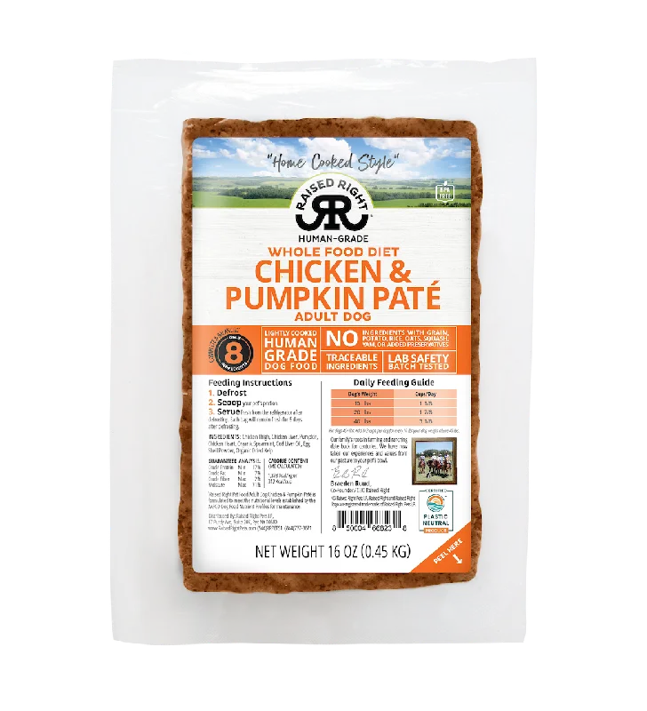 Raised Right Frozen Chicken & Pumpkin Adult Dog Recipe 16oz